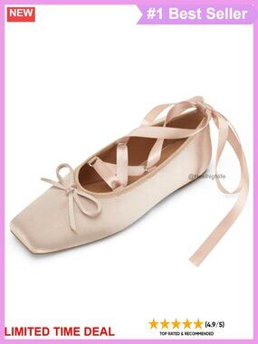 Satin Lace Up Ballet Flats Bow Square Toe Ballerina Shoes